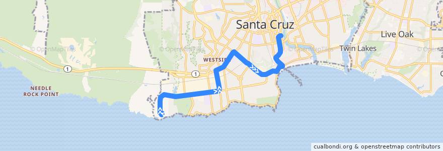 Mapa del recorrido SCMTD 3: Seymour Center => Santa Cruz (summer weekends) de la línea  en 圣塔克鲁兹.
