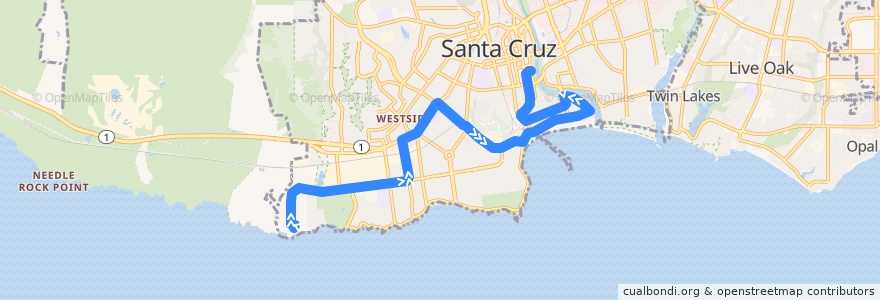 Mapa del recorrido SCMTD 3: Seymour Center => Beach Boardwalk => Santa Cruz de la línea  en 圣塔克鲁兹.