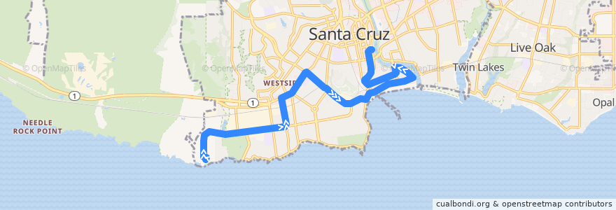Mapa del recorrido SCMTD 3: Seymour Center => Beach Boardwalk => Santa Cruz de la línea  en Santa Cruz.