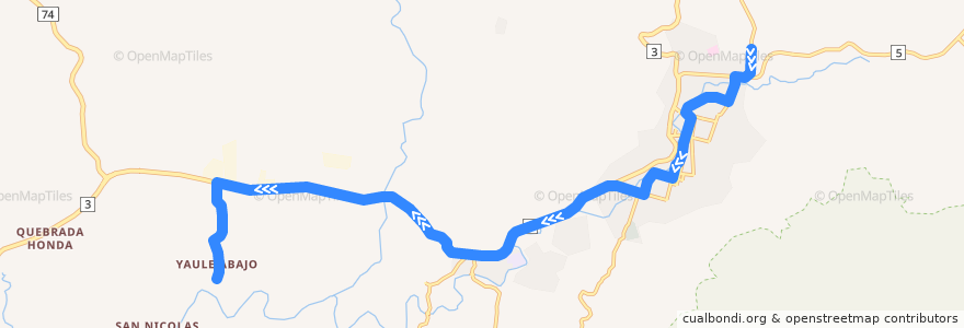 Mapa del recorrido Ruta 6: Prolacsa -> Yaule de la línea  en Matagalpa.