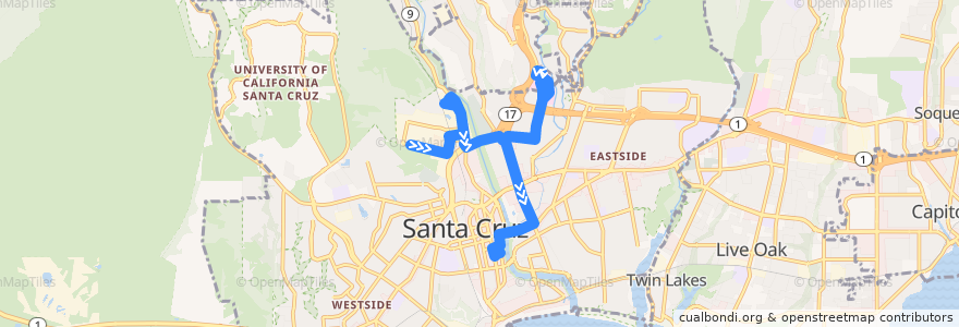 Mapa del recorrido SCMTD 4: Harvey West Park => Emeline Complex => Santa Cruz (mornings) de la línea  en Santa Cruz.