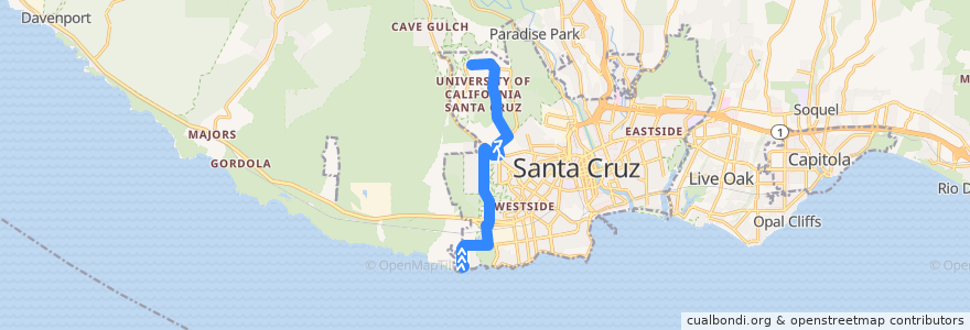 Mapa del recorrido SCMTD 22: Seymour Center => UCSC de la línea  en Santa Cruz.