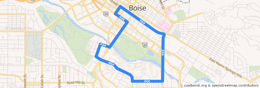 Mapa del recorrido Orange Downtown de la línea  en Boise.