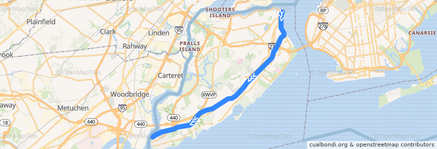 Mapa del recorrido NYCS - Staten Island Railway: St. George → Tottenville de la línea  en Статен-Айленд.