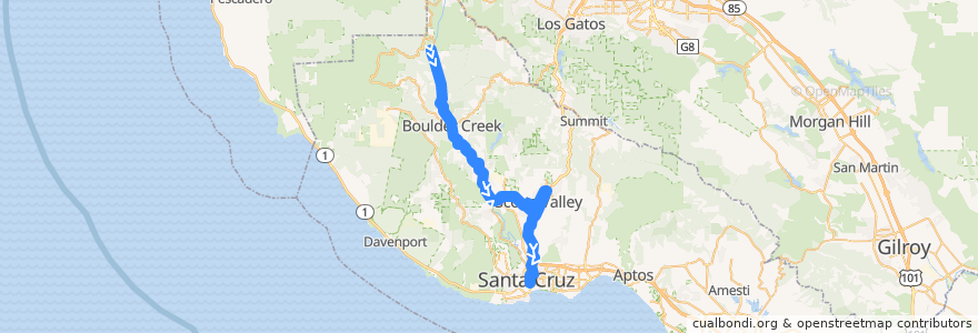 Mapa del recorrido SCMTD 35: San Lorenzo Park => Mountain Store => Highlands Park => Cavallaro Transit Center => Scotts Valley Drive => Santa Cruz de la línea  en Santa Cruz County.
