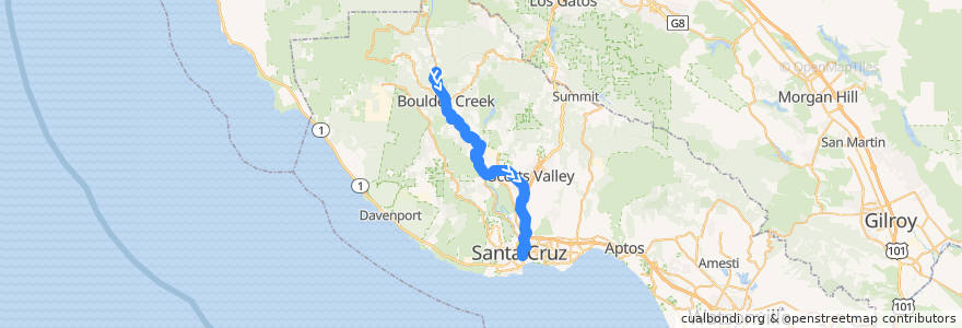 Mapa del recorrido SCMTD 35: Mountain Store => Glen Arbor Road => Santa Cruz (weekday mornings) de la línea  en Santa Cruz County.