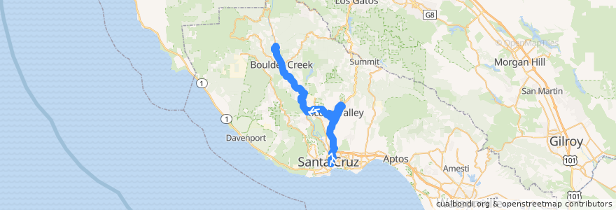 Mapa del recorrido SCMTD 35A: Santa Cruz => Glen Arbor Road => Mountain Store de la línea  en Santa Cruz County.