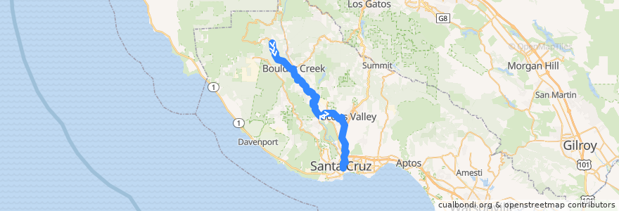 Mapa del recorrido SCMTD 35: Country Club => Glen Arbor Road => Cavallaro Transit Center => Santa Cruz de la línea  en Santa Cruz County.