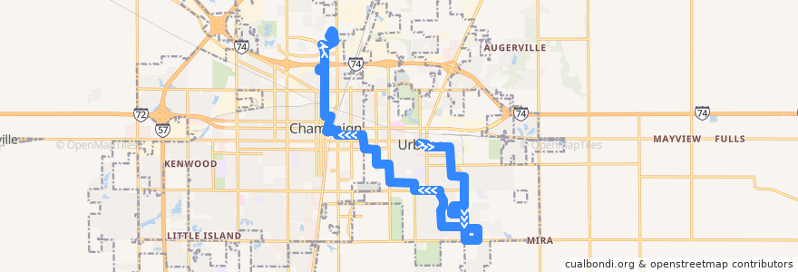 Mapa del recorrido MTD 2C Red Weekday - Daytime de la línea  en Champaign County.