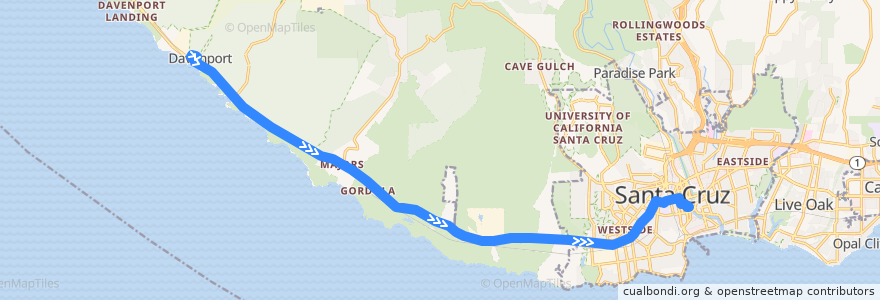 Mapa del recorrido SCMTD 40: Davenport => Santa Cruz de la línea  en Santa Cruz County.