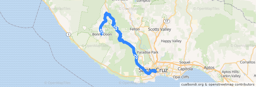 Mapa del recorrido SCMTD 41: Bonny Doon => Santa Cruz de la línea  en Santa Cruz County.