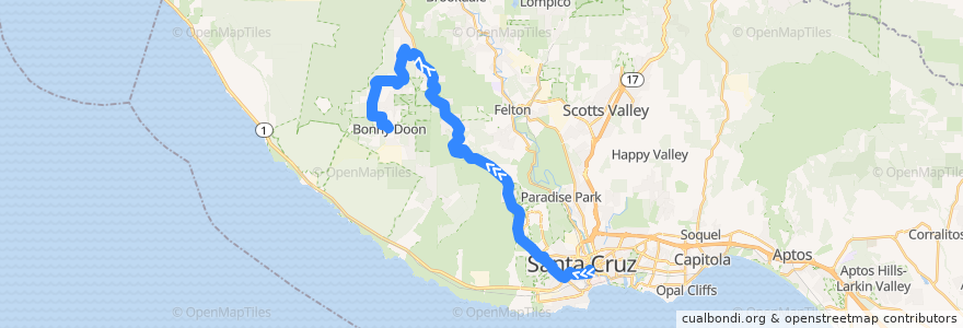Mapa del recorrido SCMTD 41: Santa Cruz => Bonny Doon de la línea  en Santa Cruz County.