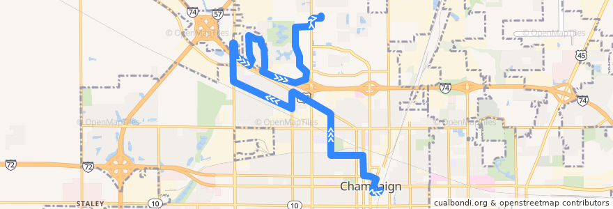 Mapa del recorrido MTD 3N Lavender Weekday - Daytime de la línea  en Champaign.