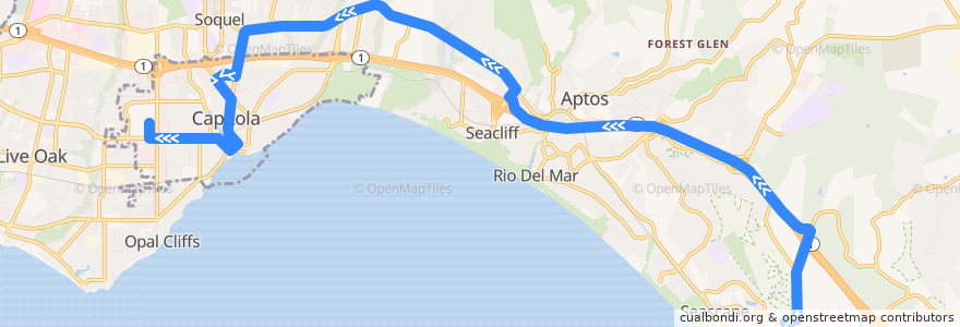 Mapa del recorrido SCMTD 55: Seascape => Capitola Mall de la línea  en Santa Cruz County.