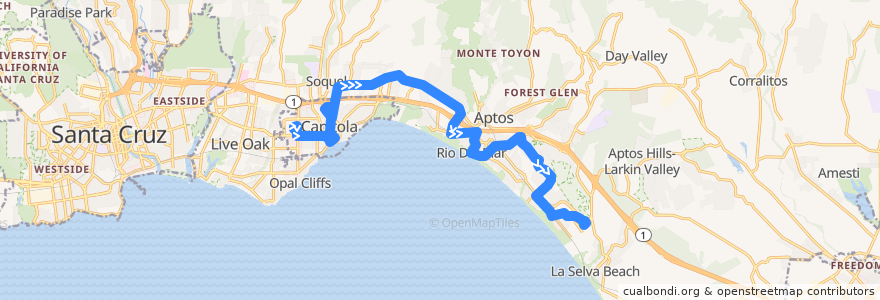 Mapa del recorrido SCMTD 55: Capitola Mall => Rio Del Mar => Seascape de la línea  en Santa Cruz County.