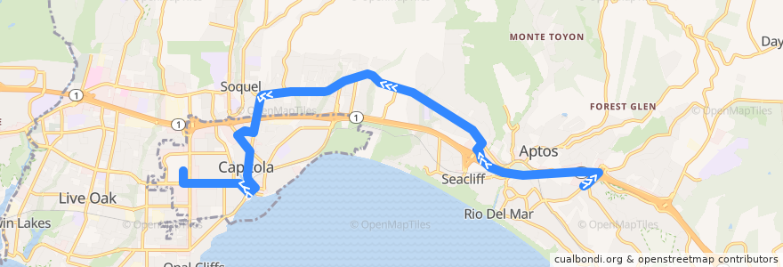 Mapa del recorrido SCMTD 55: Rio Del Mar => Capitola Mall de la línea  en Santa Cruz County.