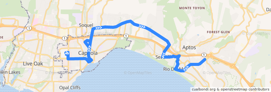 Mapa del recorrido SCMTD 55: Capitola Mall => Rio Del Mar de la línea  en مقاطعة سانتا كروز.