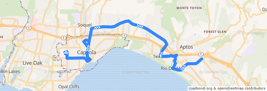 Mapa del recorrido SCMTD 55: Capitola Mall => Rio Del Mar de la línea  en Santa Cruz County.