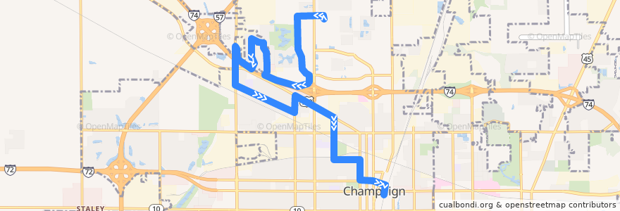 Mapa del recorrido MTD 3S Lavender Weekday - Daytime de la línea  en Champaign.