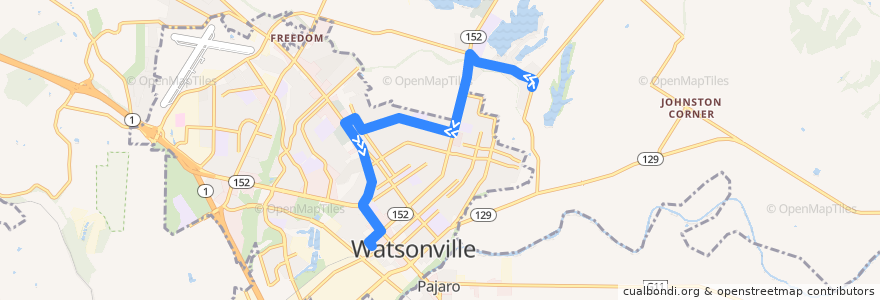Mapa del recorrido SCMTD 79: College & Lakeview => Watsonville de la línea  en Santa Cruz County.