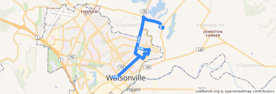 Mapa del recorrido SCMTD 79: Watsonville => College & Lakeview de la línea  en Santa Cruz County.