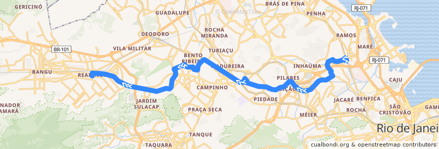 Mapa del recorrido Ônibus SV 917 - Bonsucesso → Realengo de la línea  en Rio de Janeiro.