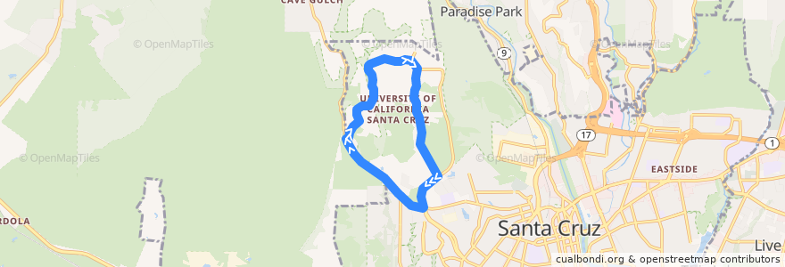 Mapa del recorrido UCSC Campus Loop Shuttle: Barn Theater => Science Hill => Barn Theater (Clockwise) de la línea  en Santa Cruz County.
