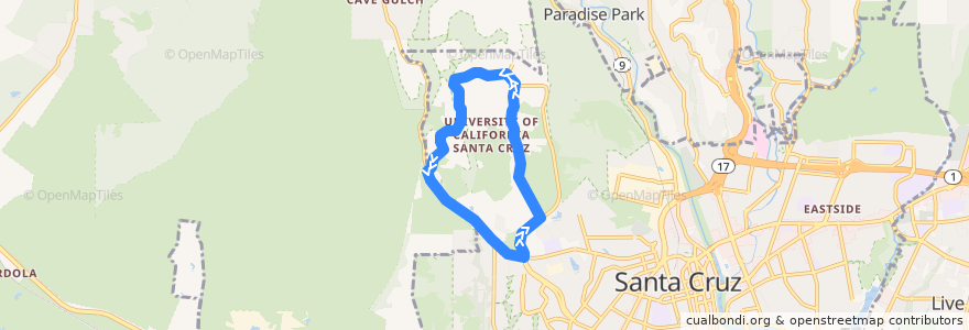 Mapa del recorrido UCSC Campus Loop Shuttle: Main Entrance => Science Hill => Main Entrance (Counter-Clockwise) de la línea  en Santa Cruz County.