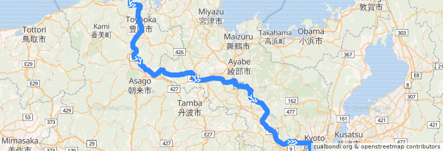 Mapa del recorrido きのさき: => 京都 de la línea  en Japan.