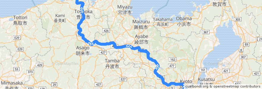 Mapa del recorrido きのさき: 京都 => de la línea  en Japan.