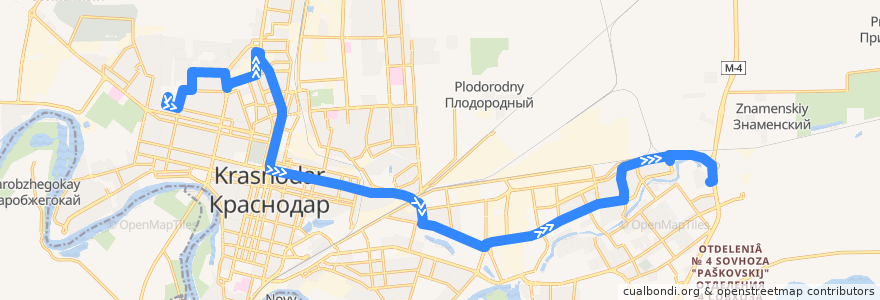 Mapa del recorrido Автобус №40: ООО "Краснодар Водоканал" => Торговый комплекс "Лента" de la línea  en городской округ Краснодар.