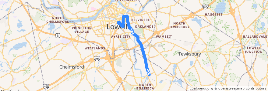 Mapa del recorrido LRTA 3 North Billerica Station - Kennedy Center de la línea  en Middlesex County.
