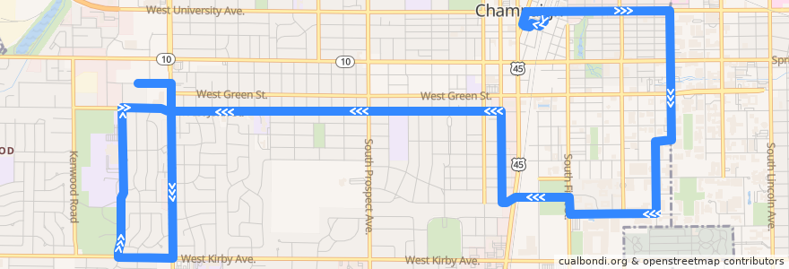 Mapa del recorrido MTD 4W Blue Weekday - Daytime de la línea  en Champaign.