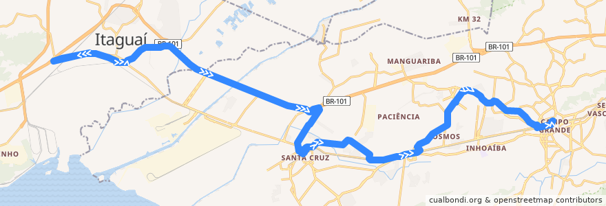 Mapa del recorrido Ônibus 428P - Itaguaí → Campo Grande de la línea  en Região Geográfica Imediata do Rio de Janeiro.