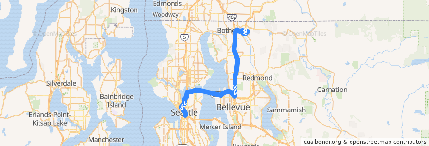 Mapa del recorrido Route 311: Downtown Seattle Via SR-520 de la línea  en King County.