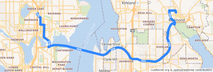 Mapa del recorrido Route 542: Redmond de la línea  en King County.