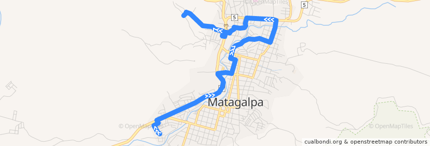 Mapa del recorrido Ruta 12: Primero de Mayo - El Tule de la línea  en Matagalpa.