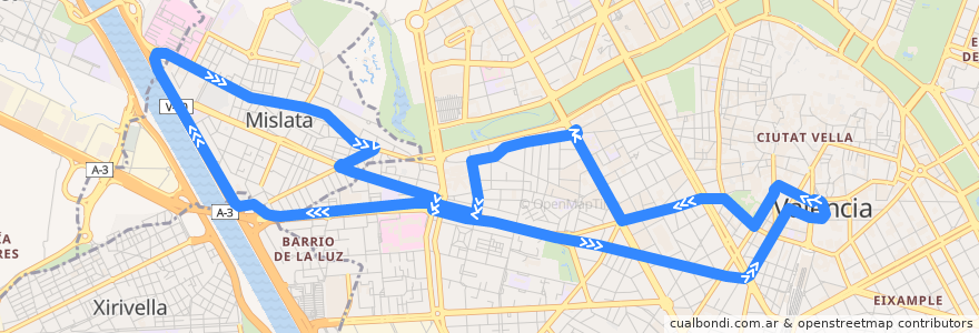 Mapa del recorrido Bus N4: Pl. de l'Ajuntament => Av. Cid/Mislata de la línea  en Valencia.