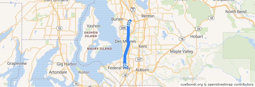 Mapa del recorrido Route A Line: Tukwila Link Station International Boulevard de la línea  en King County.