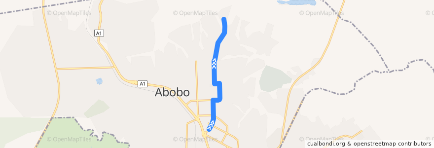 Mapa del recorrido gbaka: Abobo Gare d'Akeïkoi → Akeïkoi Village de la línea  en Abobo.