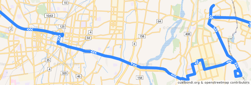 Mapa del recorrido JRバス関東水都西線 芳賀バスターミナル⇒産業創造プラザ・清原台団地・清陵高校⇒作新学院前 de la línea  en 宇都宮市.