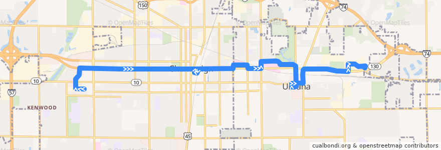 Mapa del recorrido MTD 6E Orange Weekday - Daytime de la línea  en Champaign County.