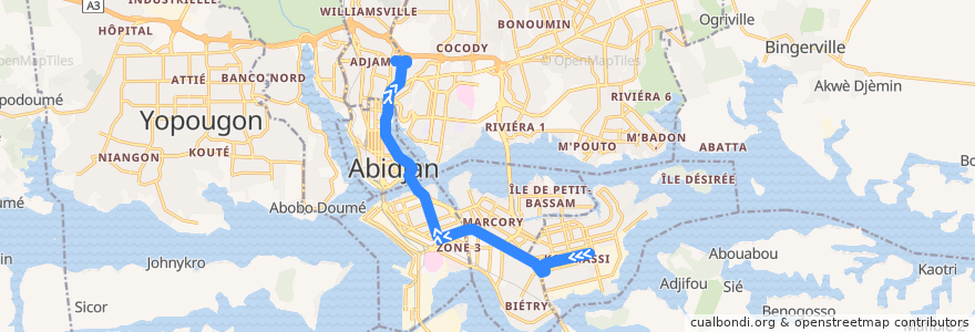 Mapa del recorrido bus 13 : Gare Koumassi → Adjamé Liberté de la línea  en Abidjan.