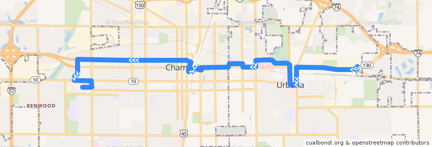 Mapa del recorrido MTD 6W Orange Weekday - Daytime de la línea  en Champaign County.