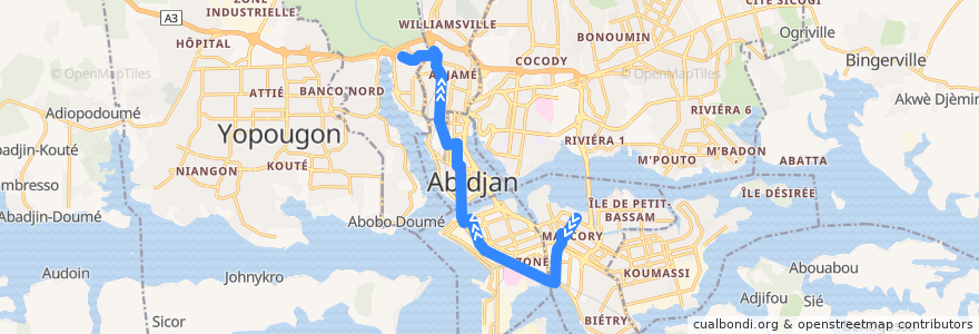 Mapa del recorrido bus 02 : Gare Marcory → Cité Fairmont de la línea  en Abidjan.