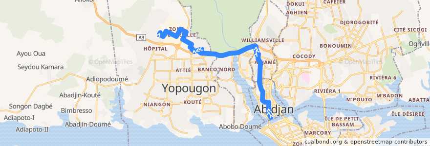 Mapa del recorrido bus 20 : Gare Sud → Yopougon Micao de la línea  en Abidjan.