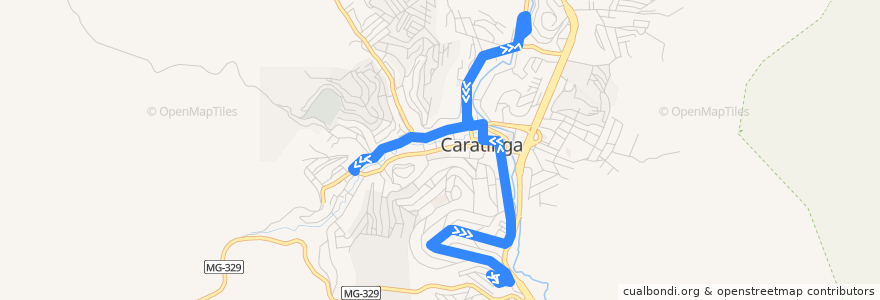 Mapa del recorrido U04 - Aparecida/Monte Líbano de la línea  en Caratinga.