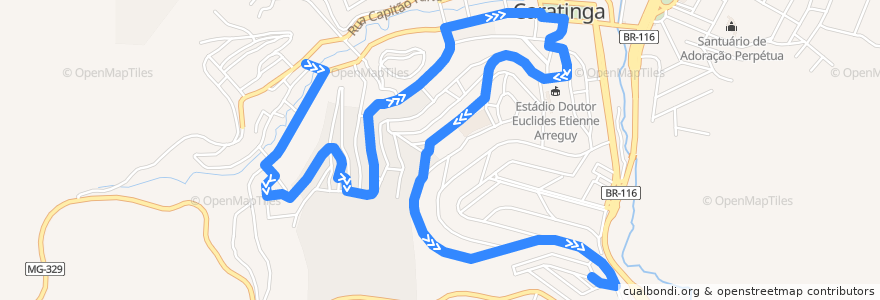 Mapa del recorrido U04 - Monte Líbano/Aparecida de la línea  en Caratinga.