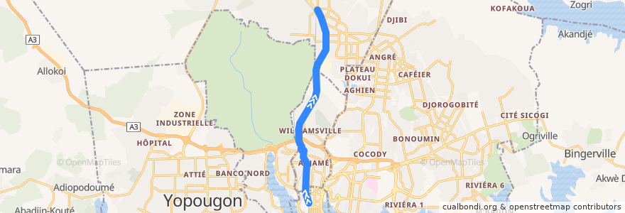 Mapa del recorrido bus 54 : Musée du Plateau → Gendarmerie Abobo de la línea  en Abidjan.