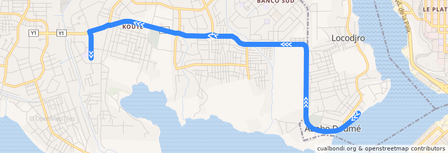 Mapa del recorrido bus 42 : Abobo Doumé→ Yopougon Sideci de la línea  en Yopougon.